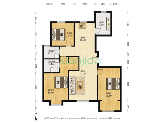 光信晋阳嘉园 3室2厅2卫 137平方