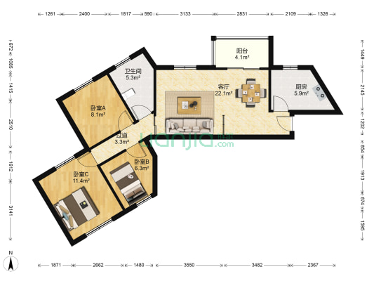 诚兴园 3室1厅1卫 89平方