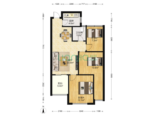 中央华府 3室1厅1卫 83平方