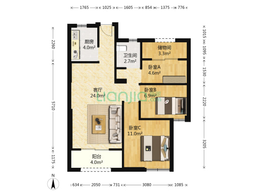 联发欣悦学府 3室1厅1卫 82平方