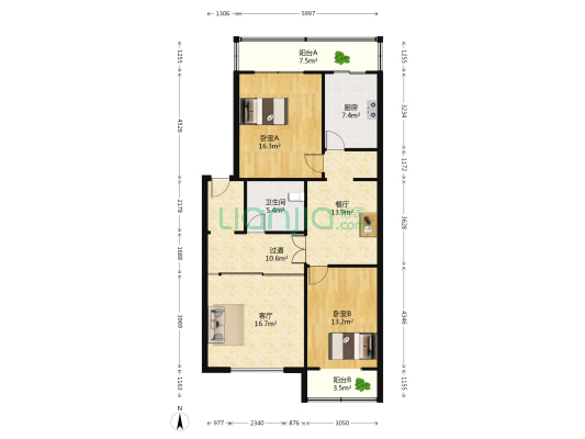 财务局处长楼 2室2厅1卫 124平方