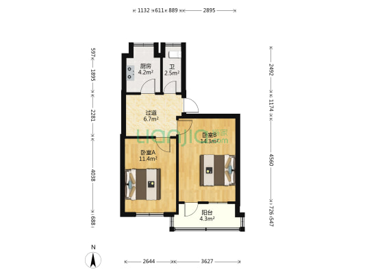 六里屯167号 2室0厅1卫 53平方