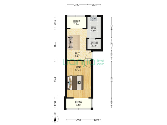 文艺南路190号 1室1厅1卫 45平方