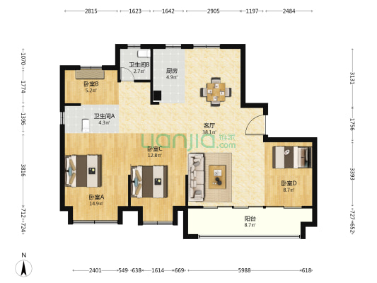 蓝光碧桂园悦未来嘉苑 4室1厅2卫 143平方