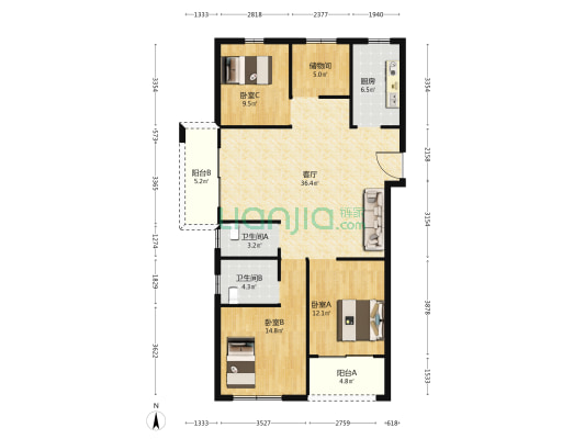 景卉佳园 3室1厅2卫 130平方
