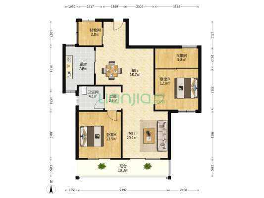 外滩俪水湾 2室2厅1卫 120平方