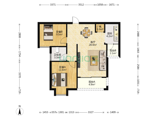 云城苑 2室1厅1卫 82平方