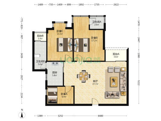 南庄大厦 3室1厅2卫 120平方