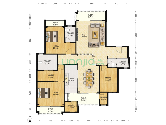 广州星河湾星座 2室1厅3卫 205平方