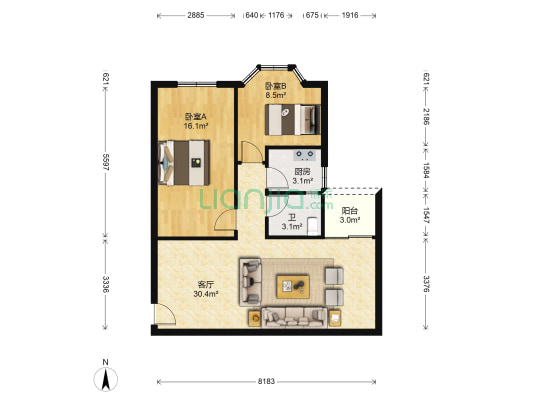 维雅苑 2室1厅1卫 78平方