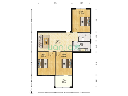 广源小区 3室1厅1卫 97平方