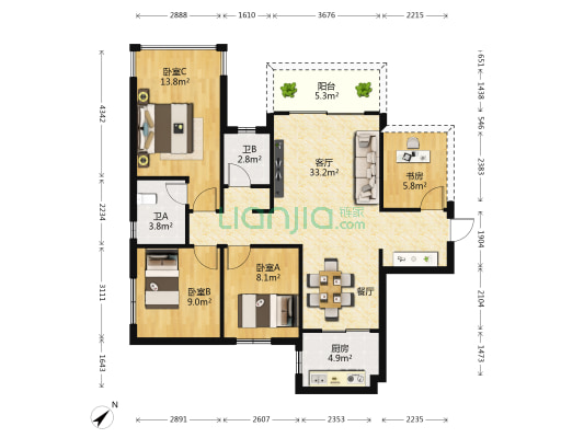 彰泰滨江学府 4室1厅2卫 110平方