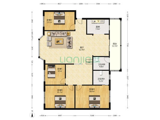 墨池街124号 4室1厅2卫 175平方