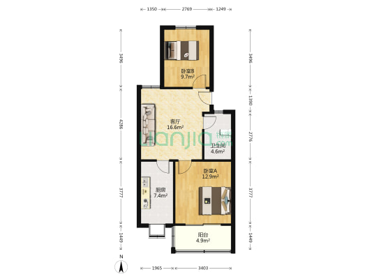 二机宿舍 2室1厅1卫 68平方