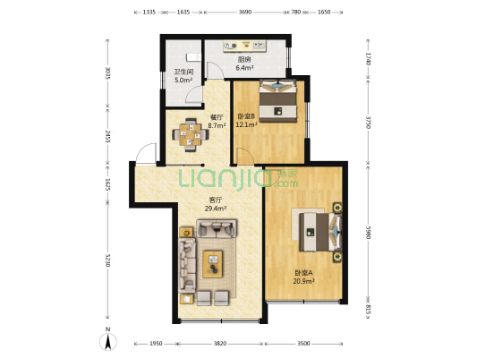 凤中路 2室2厅1卫 92平方