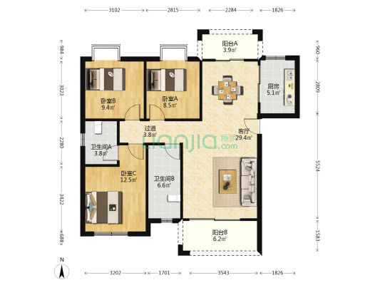 中国铁建18公馆 3室1厅2卫 118平方