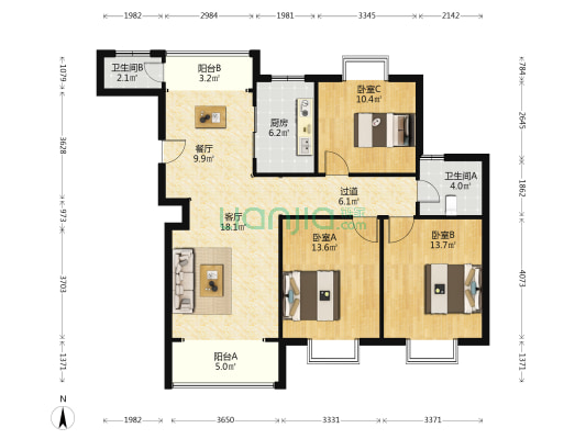 日月新殿西区 3室2厅2卫 119平方