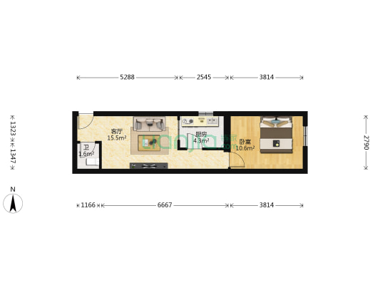 甜水井61号 1室1厅1卫 43平方