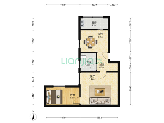 青年路18号 1室2厅1卫 68平方