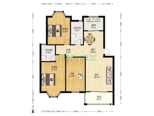 恒美嘉园西区 3室2厅2卫 115平方