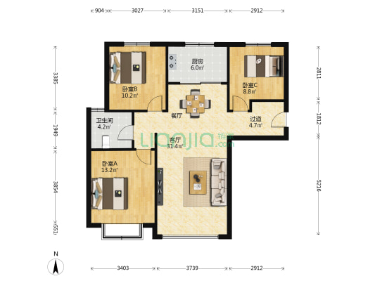 建投翰林院A区 3室1厅1卫 115平方