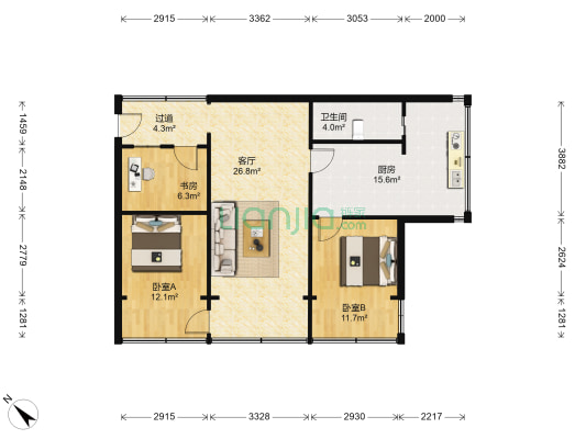 宝山南路312号 3室1厅1卫 75平方