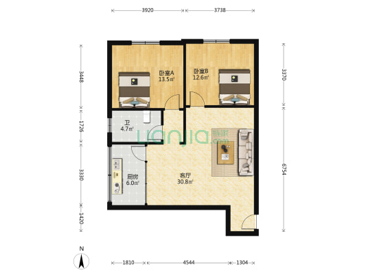 莺岗街1号 2室1厅1卫 89平方