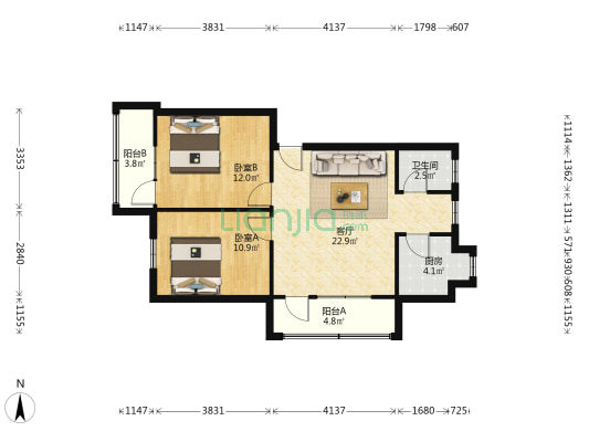 环城西一路49号 2室1厅1卫 68平方