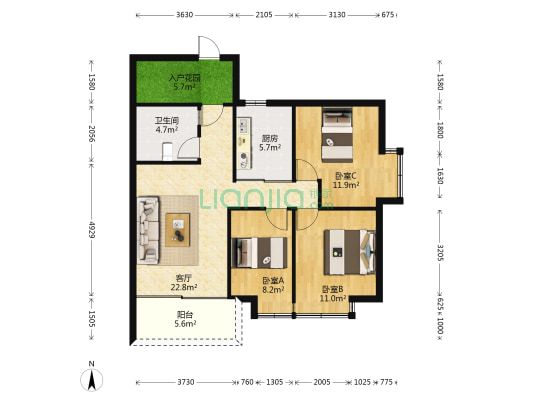 盛达景都三期 3室1厅1卫 91平方