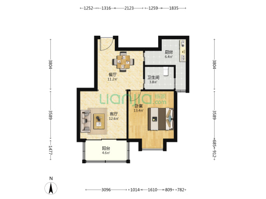 锦乐馨苑东苑 1室2厅1卫 67平方