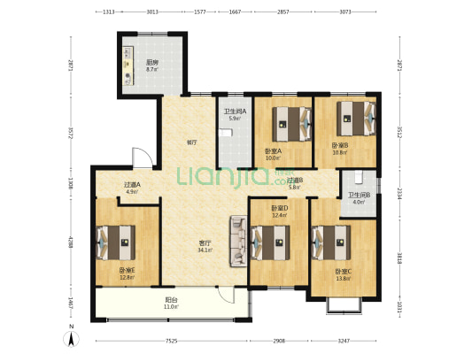 东宇瑞景 5室1厅2卫 178平方
