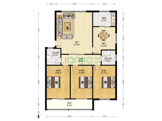绿园小区 3室2厅2卫 149平方