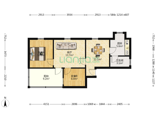 亨利阁小区 2室2厅1卫 75平方
