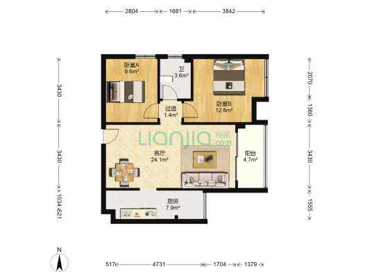 嘉皇心悦城 2室1厅1卫 79平方
