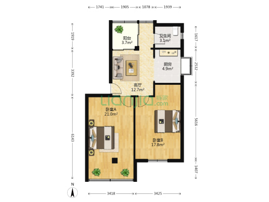 中南一路燃料宿舍 2室1厅1卫 72平方