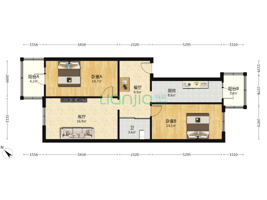 松森街 2室2厅1卫 94平方