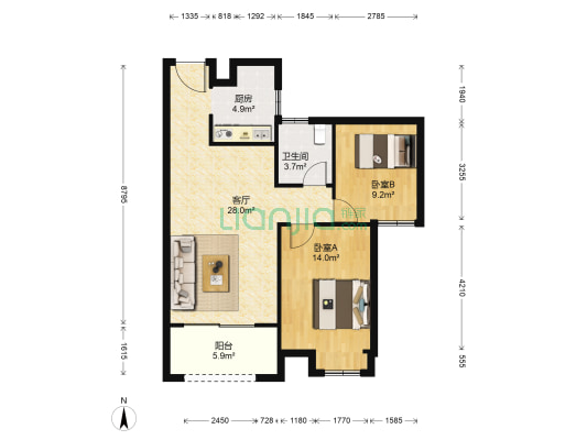 东邑锦苑 2室1厅1卫 83平方