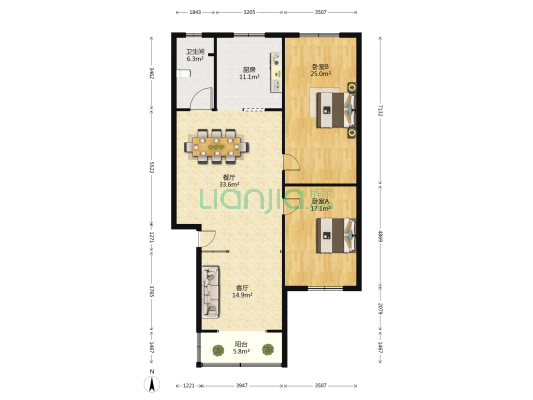 中泽苑 2室2厅1卫 136平方