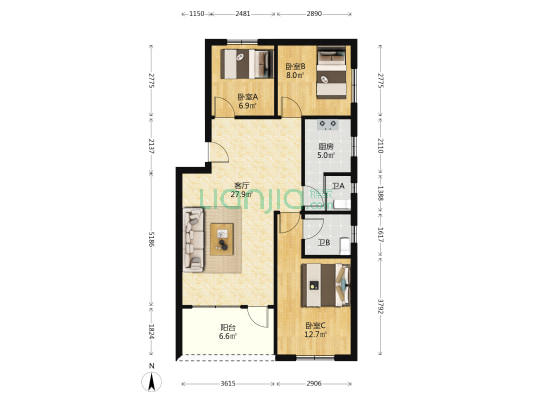 文锋西三巷 3室1厅2卫 87平方