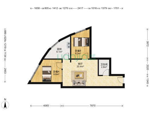 武都路 2室1厅1卫 65平方