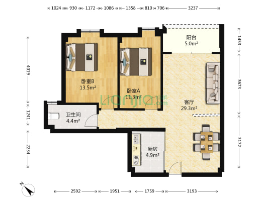 美林美居 2室1厅1卫 90平方