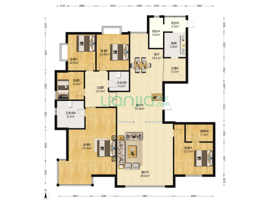 鸿昇龙潭公馆 5室3厅2卫 263平方