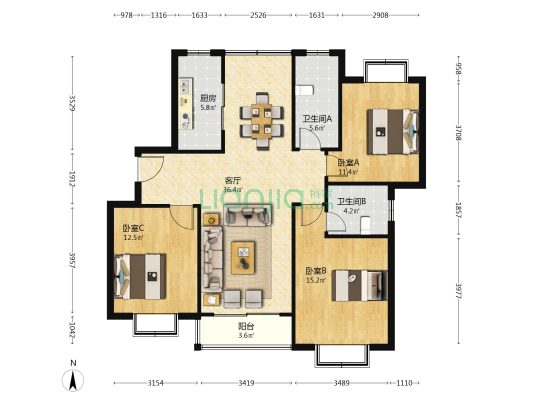 江桥佳苑一期 3室1厅2卫 122平方