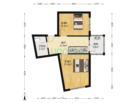 体改委家属楼 2室1厅1卫 64平方