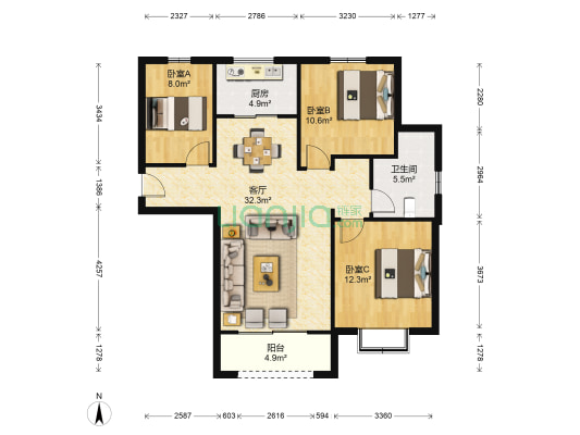 中璟苑 3室1厅1卫 99平方