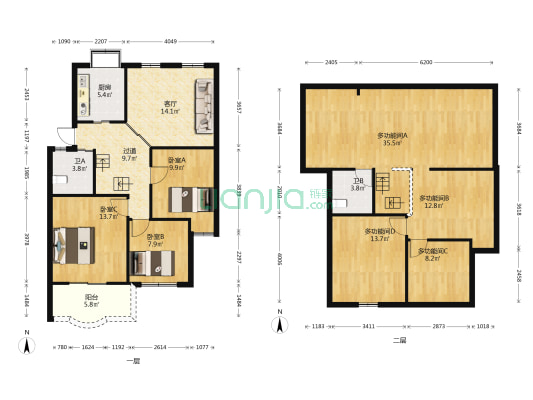 人民路1号 7室1厅2卫 83平方