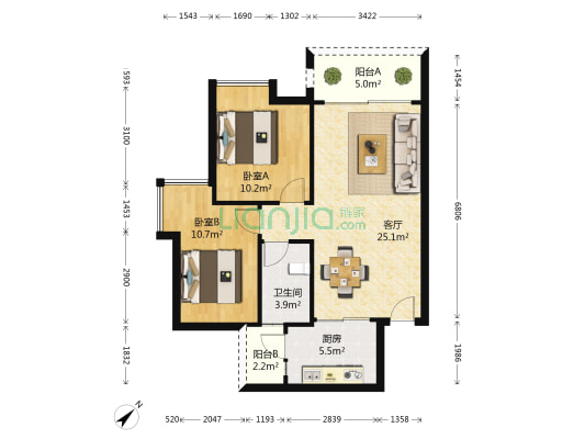 方圆云山诗意二期 2室1厅1卫 77平方
