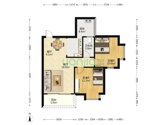 椰海雅苑 2室2厅1卫 77平方