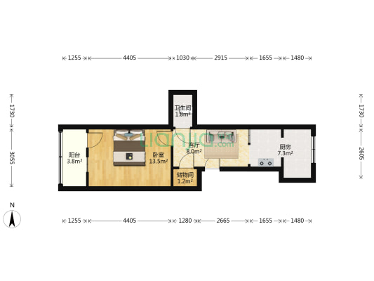 冠生园宿舍 1室1厅1卫 40平方