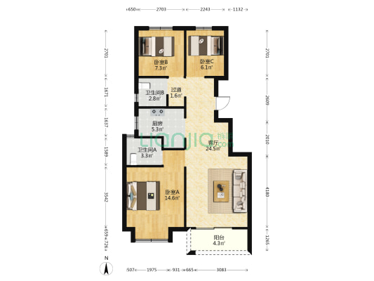 晓风映苑 3室1厅2卫 89平方